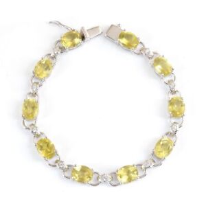 Natural Lemon Quartz 925 Sterling Silver Tennis Bracelet size 7" inches