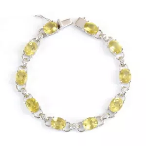 Natural Lemon Quartz 925 Sterling Silver Tennis Bracelet size 7" inches - Picture 1 of 3