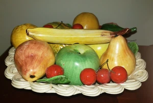 Vintage Italian Majolica Bassano Porcelain Woven Basket Bowl of Fruit Italy - Picture 1 of 9
