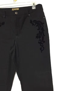 Pantalones de mezclilla para mujer Peck & Peck negros talla 6 nuevos sin etiquetas adornados con diseño flocado (#204) - Imagen 1 de 6