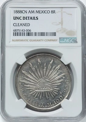 MÉXICO 1888 CN AM - 8 REALES - NGC DETALLES SIN CIRCULAR - ¡Increíble huelga y mirada! Foto 1 de 2