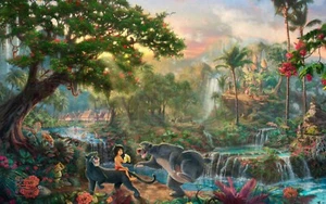 Disney Jungle Book Cartoon Painting Large Wall Art Framed Canvas Picture 20x30" - Picture 1 of 1