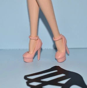 Barbie Closed Toe Peach Light Pink Platform Shoes w/ Ankle Strap, Studded Heels - Picture 1 of 3
