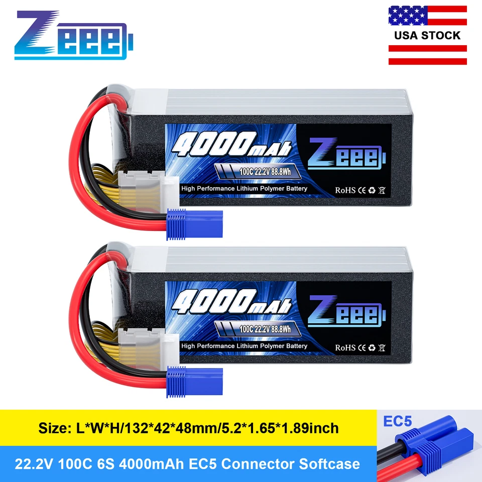 2x Zeee 6S LiPo Battery 4000mAh EC5 22.2V 100C for RC Airplane Heli Car Truck - Image 1 of 4