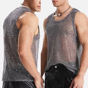 Sexy chaleco muscular de malla transparente con brillo para hombre S 3XL - Imagen 1 de 28
