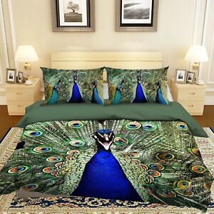 3D Blue Peacock N82 Animal Bed Pillowcases Quilt Duvet Cover Queen King Amy