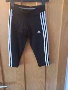 Adidas Jogging Bottoms Clima 365 Cropped Yoga/Track Pants UK 10, 3 white stripes - Picture 1 of 6