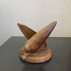 Antique Rare UNIQUE Handcrafted Wooden Paper Holder Stamp Decor Desk 3"x3" Art - Picture 1 of 10