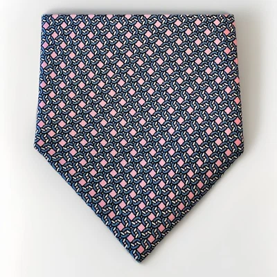 Corbata de seda en blanco J. S. rosa y azul patrón geométrico 60”x3” usada en excelente estado Foto 1 de 4