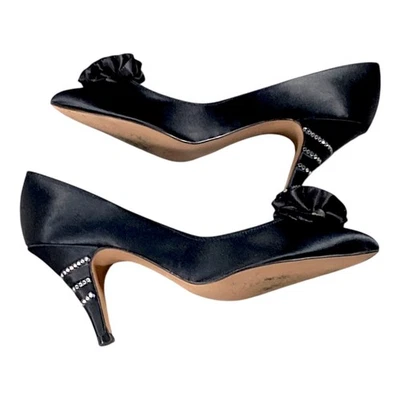 Dolce by Pierre Shoes Womens 7M Black Satin Pump Heels Rosette Glam Evening VTG - Image 1 of 4