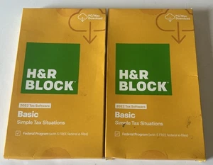 2x - Block Financial Software H&R Block Tax Software Basic 2022 Ugly Box Sealed - Picture 1 of 3