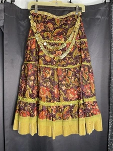 VTG Cynthia Steffe midi skirt floral eyelet tiered velvet trim Boho A-Line size2 - Picture 1 of 14