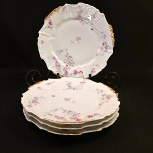 Limoges Elite Bawo Dotter 4 Mittagessen Teller 8 5/8" Rosen Gänseblümchen Gold 1896-1900 - Bild 1 von 14
