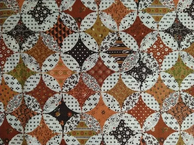 REMNANT Cheater Cathedral Quilt Fabric Cotton Cranston Brown Floral 9" Square - Image 1 of 2