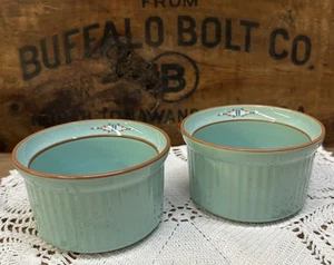 Noritake Boulder Ridge Set Of 2 Ramekin Stoneware Turquoise - Picture 1 of 6