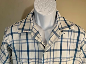 Vintage 60s 70s Arrown Men's white and blue loop collar camp shirt Medium M - Picture 1 of 4