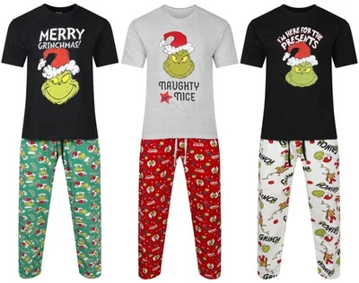 Mens The Grinch Christmas Pyjamas PJ Set Festive Night Wear Xmas M to XXL New - Image 1 of 2
