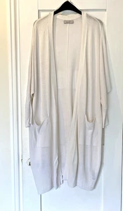PER UNA White Linen Open Front Longline Cardigan Top Pockets LARGE / UK 16-18 - Picture 1 of 7