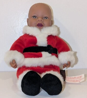 Vintage 1999 Anne Geddes African American Baby Santa Claus Doll Unimax - 9” - Image 1 of 4