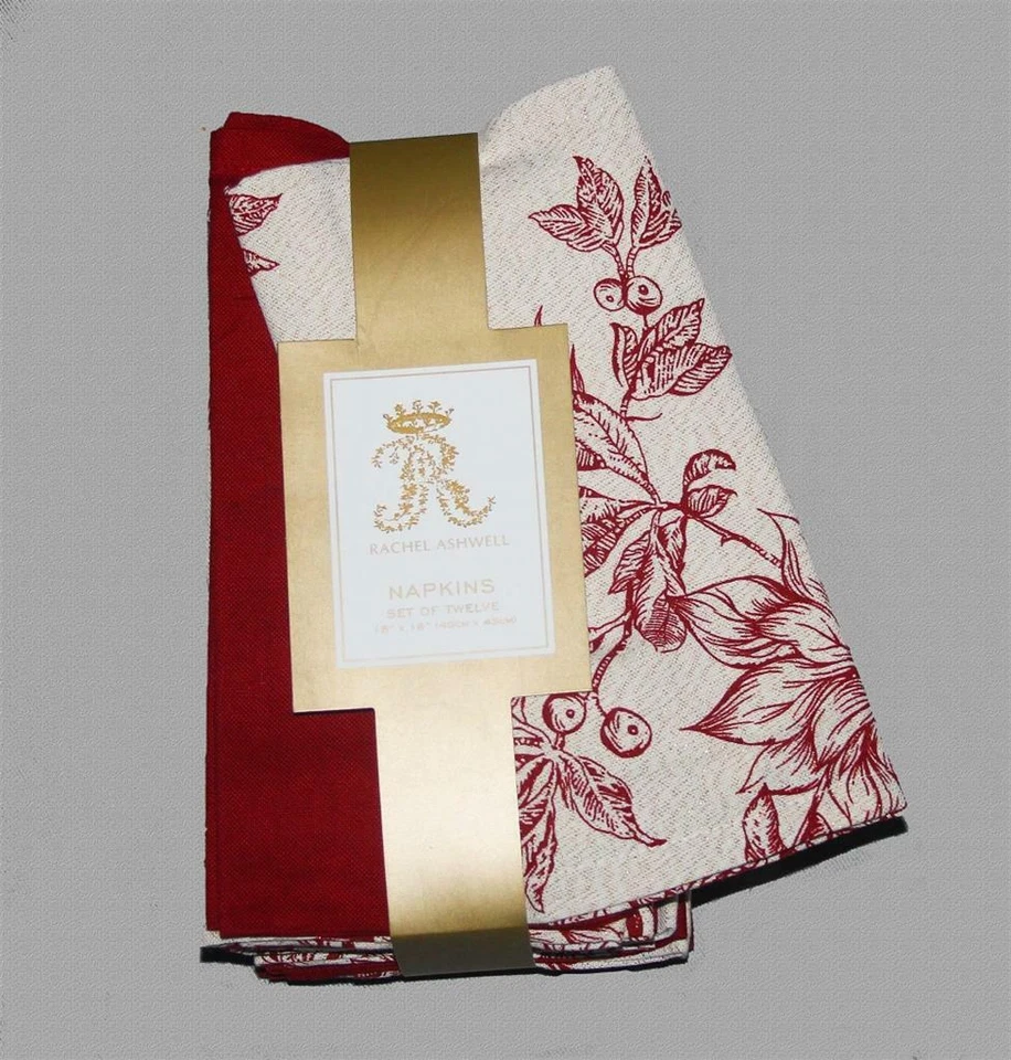 12 Rachel Ashwell Christmas Poinsettias Gold Sparkle & Solid Red 18 x 18 Napkins - Image 1 of 1