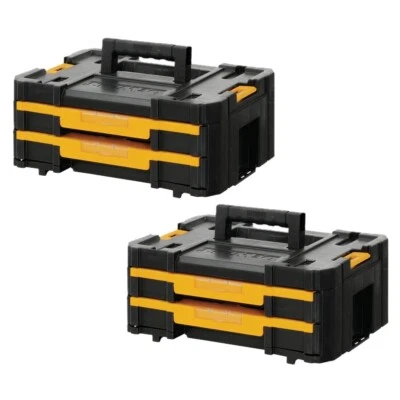 DEWALT TStak Tool Storage Box 2 Shallow Drawers 2 PACK Modular Tool Organiser UK - Image 1 of 3