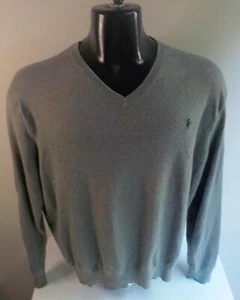POLO RALPH LAUREN 100% cotone Pima maglione pullover scollo a V grigio TG XL - Foto 1 di 4