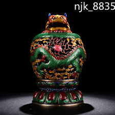 6.8 "Old Chinese Pure copper Cloisonne disc Loong Incense burner Collection