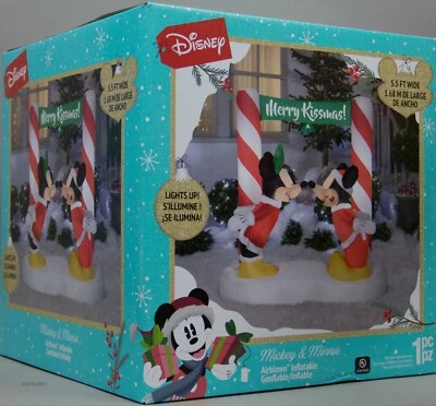 Inflable Navidad Disney 5,5 pies Mickey Minnie Mouse besándose debajo del muérdago Foto 1 de 2