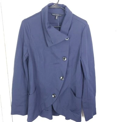 Chaqueta Whbm para mujer talla 10 sin forro azul marino asimétrica con botones cuello solapa Foto 1 de 4