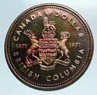 1971 Canada British Columbia UK Queen Elizabeth II Large Silver $ Coin i84170