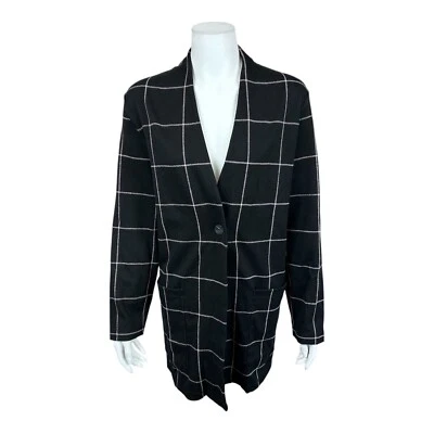 Isaac Mizrahi Botón Ventana Frontal Panel Estampado Tejido Topper Negro 1X Talla Grande Foto 1 de 2