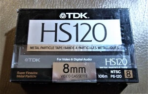 Brand New TDK HS120 8mm Video Cassettes Metal Particle Tape Sealed NOS - Picture 1 of 6