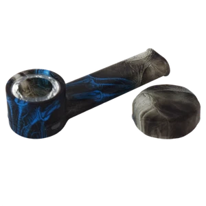Silikon Tabak Pfeife Glas Schüssel Kappe leuchtend-n-dunkelblau schwarz - Bild 1 von 2