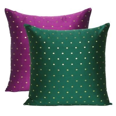 Fronha com zíper arte brocado de seda estojo almofada reversível para sofá conjunto de 2 peças - Imagem 1 de 4