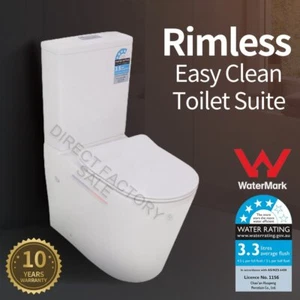 Bath Back to Wall Faced Rimless Dual Flush Toilet Suite White UF Slim Seat WELS - Picture 1 of 2