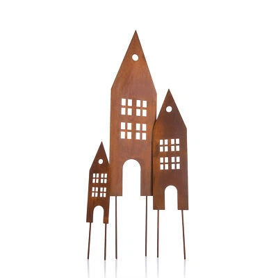 3x Gartenstecker Roststecker Garten Deko für draußen in Rostoptik 3 Deko Häuser  - Bild 1 von 4