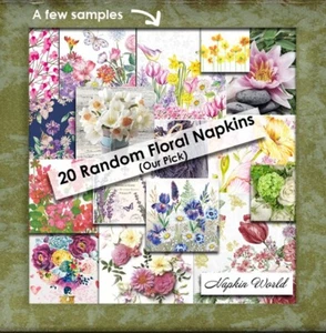 VARIETY BUNDLE  - FLORAL - Paper Luncheon Napkins (20 singles, our pick) - Picture 1 of 1