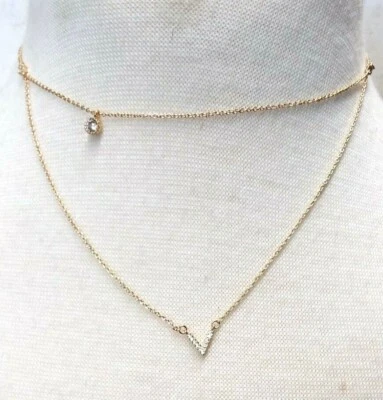 CZ на Kenneth Jay Lane 2ct кубический цирконий два слоя круглый камень и "V" ожерелье - Изображение 1 из 4