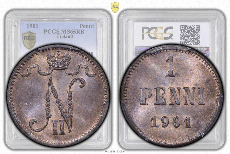 Russia, Finland, Nicholas II, 1 Penni 1901, PCGS MS 65 RB - Image 1 of 4