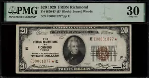 1929 $20 Federal Reserve Bank Note - Richmond - Star Note - FR.1870-E* - PMG 30 - Picture 1 of 2