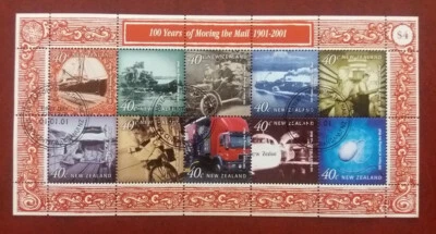 NUEVA ZELANDA 2001 Hoja Usada Postal 100 Años de Entrega por Correo 1633 Foto 1 de 2