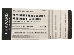 Wahlkampfticket 2012 Präsident Barack Obama & Bill Clinton New Hampshire - Bild 1 von 6
