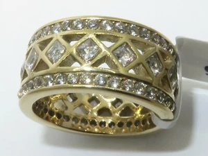 9mm gold band ladies cz 18k steel bezel thumb wedding full eternity princess 558 - Picture 1 of 8