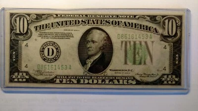 FR-2006D 1934 A $10 Federal Reserve Note Circulated Light Green Seal. - Image 1 of 4