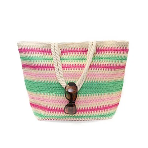 Damen Strandtasche Sommertasche XXL Badetasche Bunte Streifen Grün Rosa Beige - Bild 1 von 5