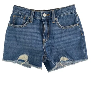 OLD NAVY Blue High-Rise Adjustable Waist Shorts Girls Size 12 Distressed - Picture 1 of 7