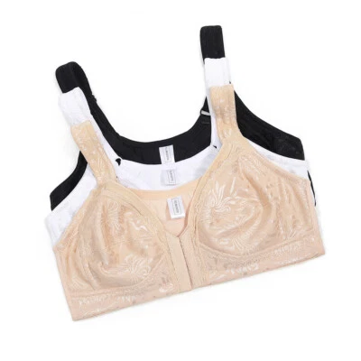 Women's Front Fastening Firm Support Non Wired Lace Bra Plus Size 32-52 BCD DDFG - Image 1 of 4