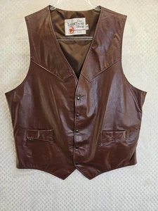THE LEATHER SHOP SEARS Brown Vest Snaps Pockets Lined 44 Tall VTG Barely Used - Picture 1 of 11