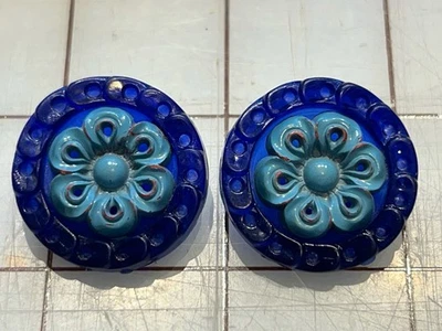 Two Vtg Blue Bakelite Buttons 1 1/8” - Image 1 of 3