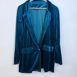 Chaqueta Blazer Terciopelo Terciopelo Mujer XXL Verde Azulado Profundo Tono Joya Cresta Botón Elastizado - Imagen 1 de 5